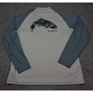 Simms Shirt Mens L Gray Long Sleeve Fishing Performance Polyester Crewneck